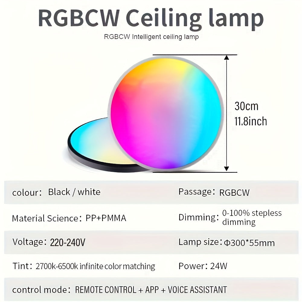 Dimmable Smart RGB LED Ceiling Light with App Remote Control Music Sync for Indoor Rooms