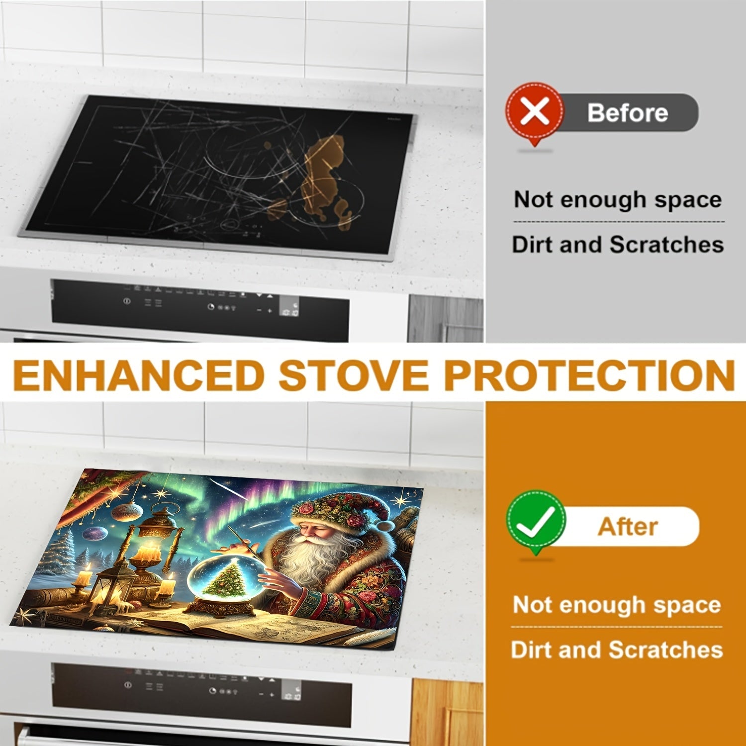 Christmas Themed Stove Top Protector Waterproof Anti-Slip Scratch-Resistant