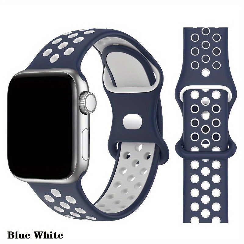 Correa de silicona transpirable para reloj deportivo para Apple Watch 38mm-45mm impermeable, duradera, negra, roja, blanca, azul