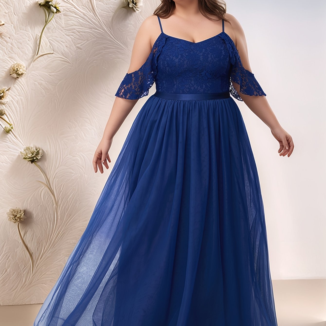 Plus Size Women's Lace Tulle Off-Shoulder Evening Gown Burgundy A-Line Mermaid Party Dress