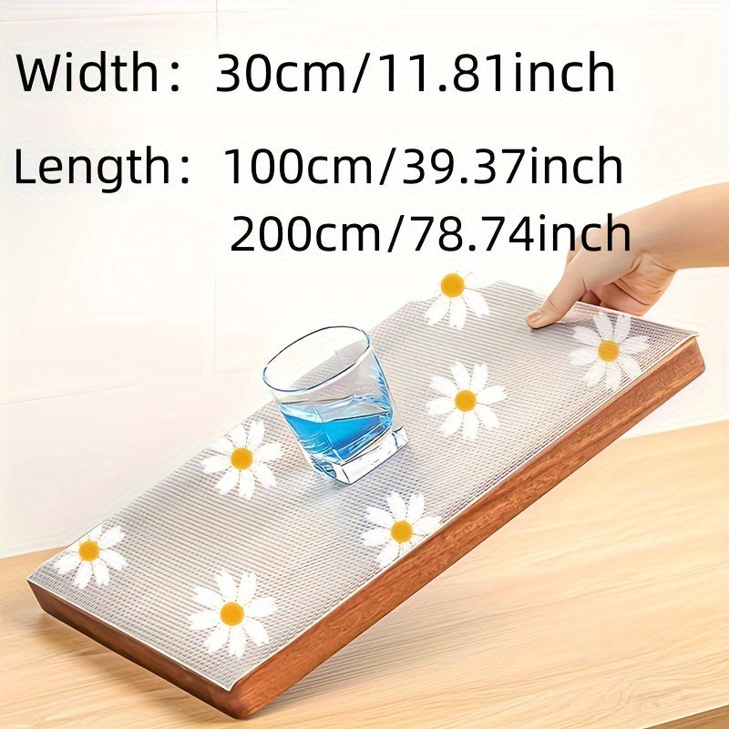Waterproof Non-Slip Shelf Liner Roll Plastic Daisy Pattern Moisture-Proof Drawer Mat for Kitchen Cabinets Refrigerator Table