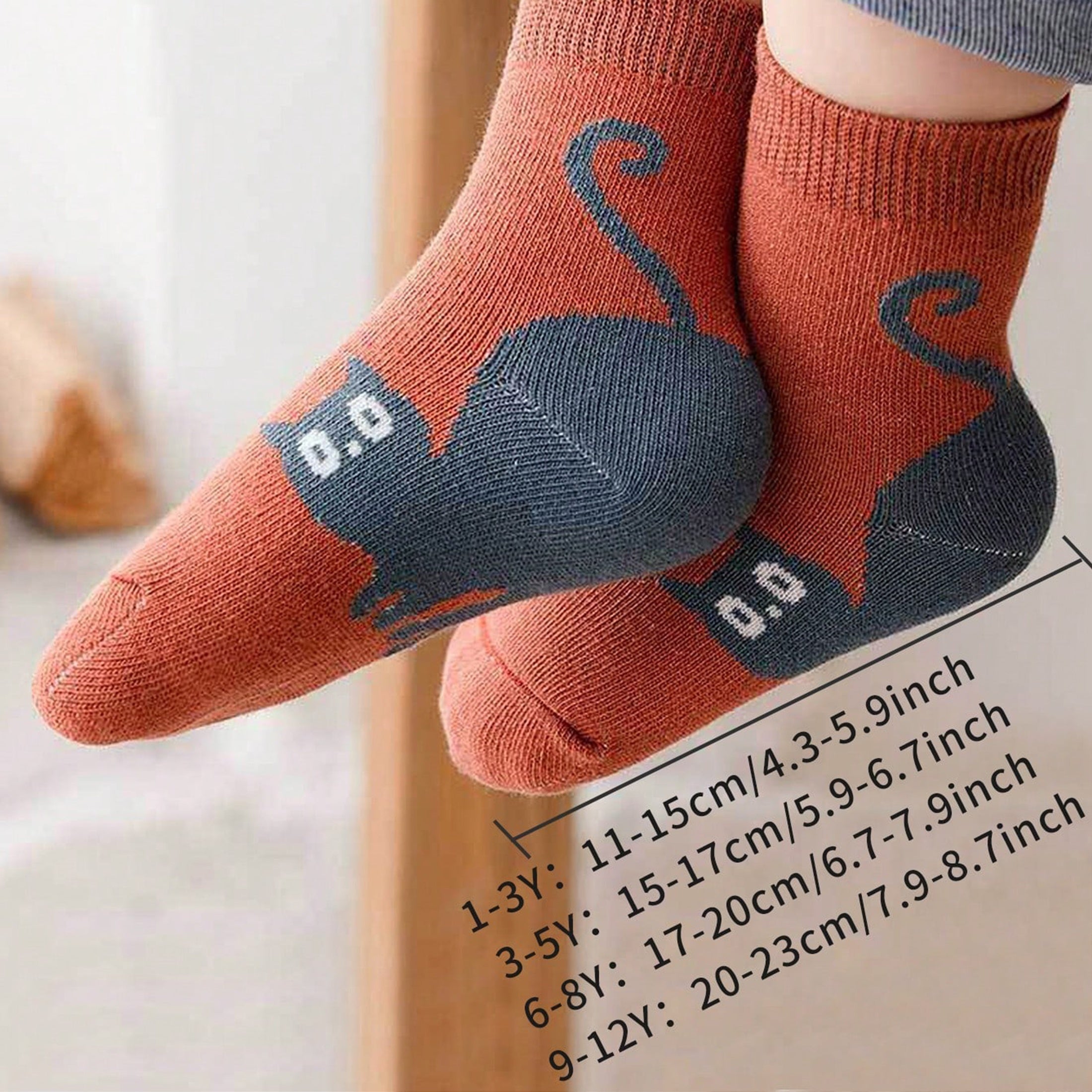 Bolalar uchun o'rta uzunlikdagi trikotaj paypoq, 5 ta paketda, multfilm mushuk naqshli, Polyester aralashmasi, barcha mavsum uchun