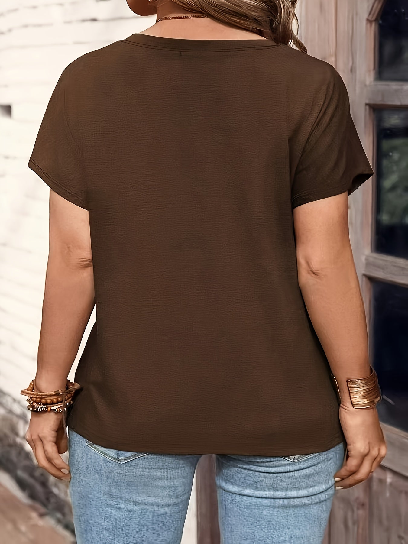 Women’s V-Neck Short Sleeve T-Shirt Solid Green Lightweight Polyester Casual