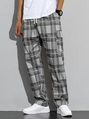 Adult Plaid Cargo Pants with Multiple Pockets and Slight Stretch Fabric