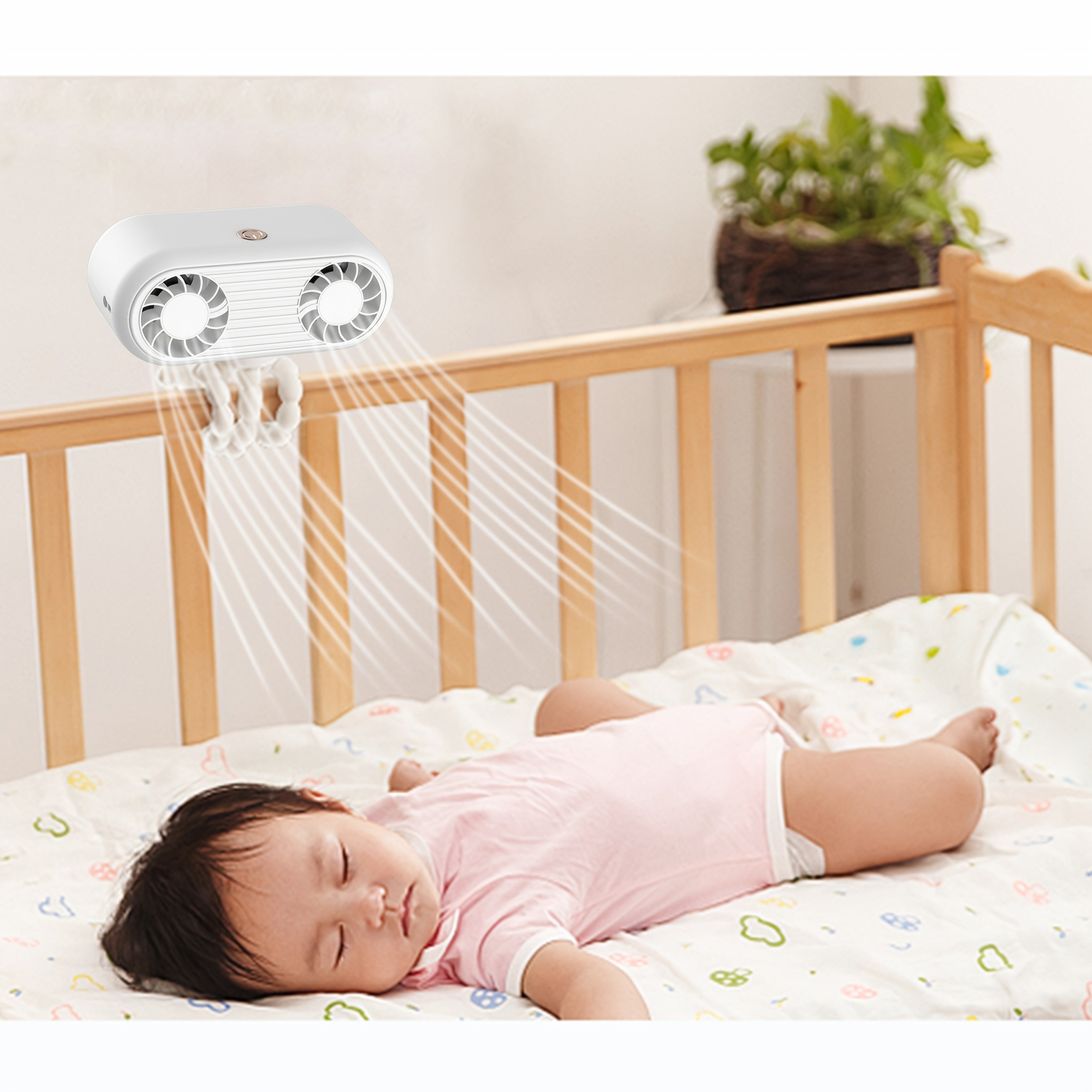 Портативный вентилятор для коляски с USB-аккумулятором, съемным креплением на штатив, 3 скорости, время работы 6 часов, идеально подходит для автомобильных сидений и туристических палаток. Доступен в черном/белом цвете. Гибкий вентилятор с шейкой.