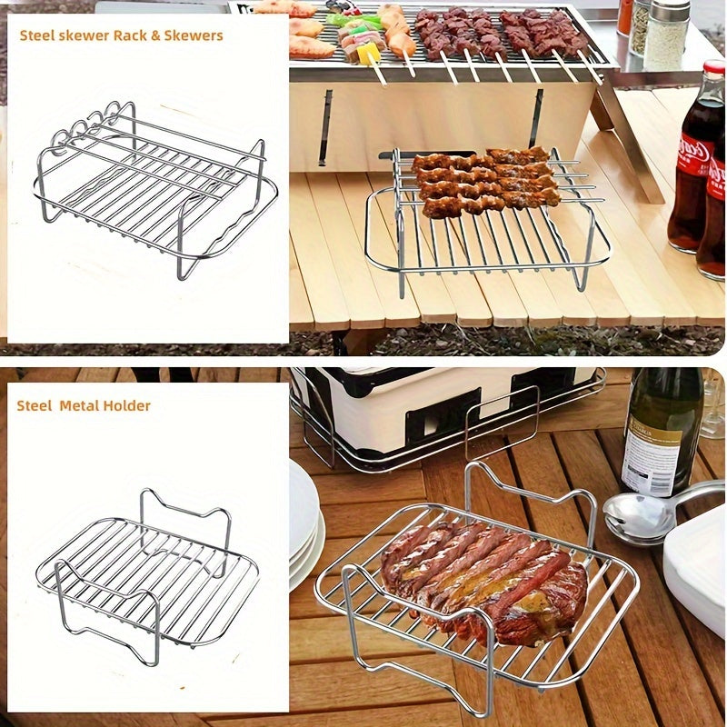 7-Piece Stainless Steel Grill Rack and Skewer Set for Air Fryer Accessories