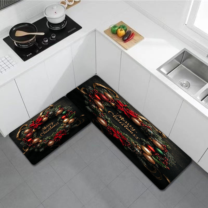 Juego de 3 felpudos navideños lavables de poliéster para puerta de entrada, decoración festiva para sala de estar