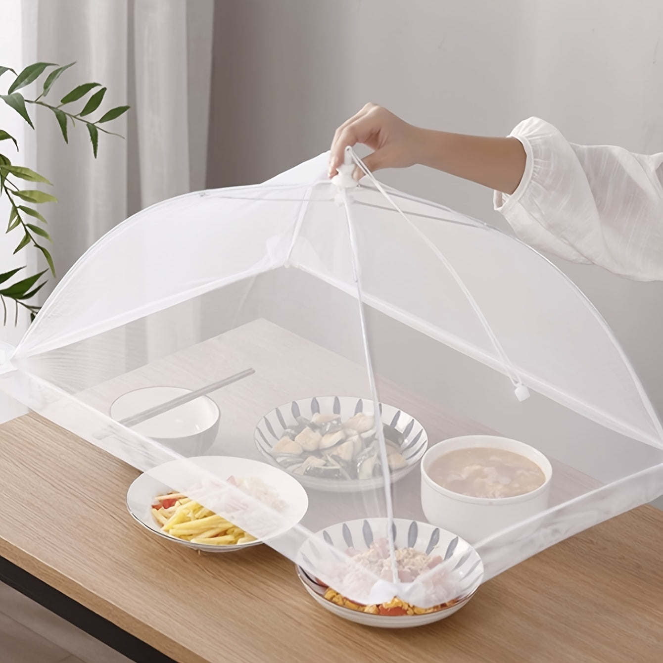 White Rice Cover Folding Dining Table Food Cover Dust Cover for Outdoor Use