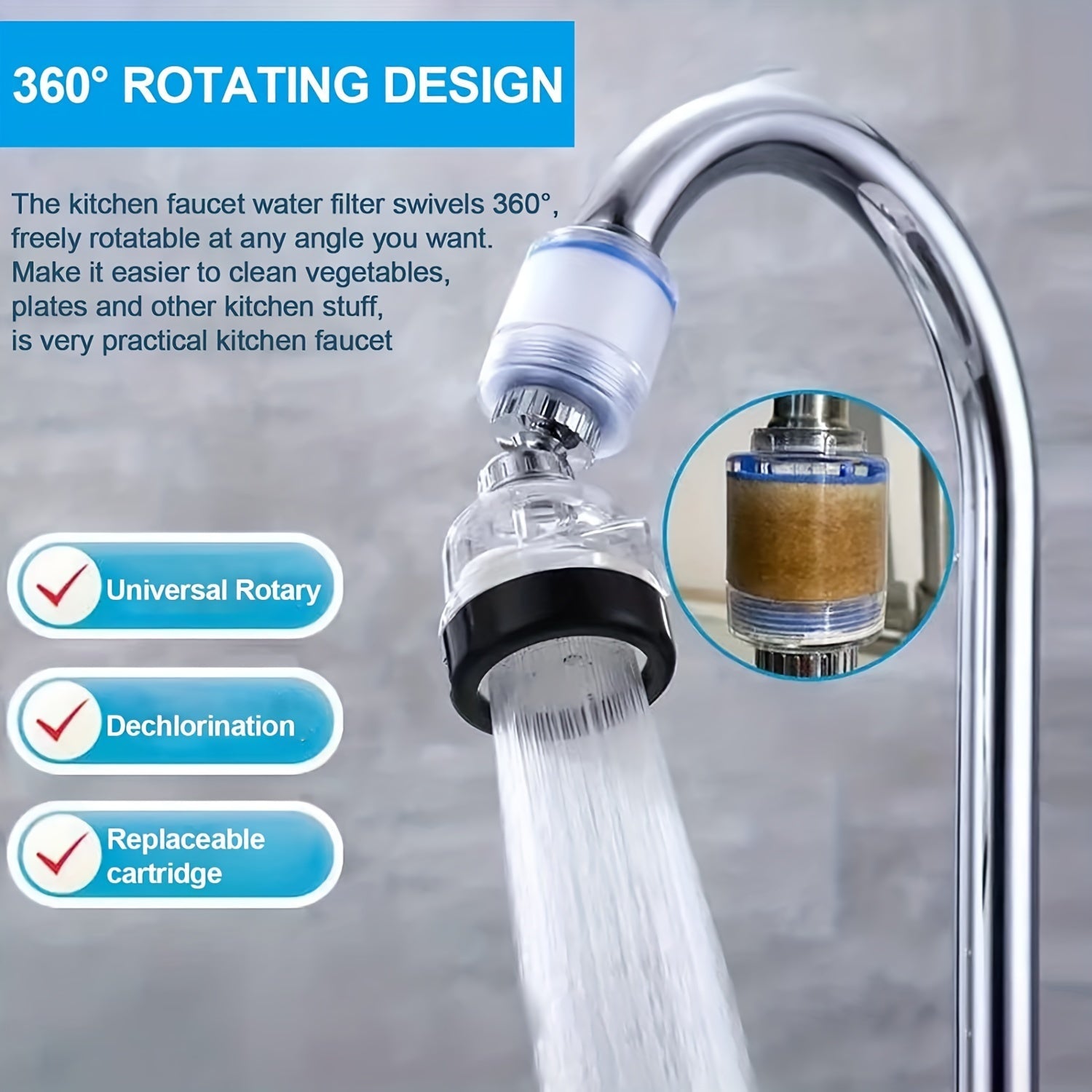 360 Rotating Water Filter with 99.9% Contaminant Removal in Multiple Colors