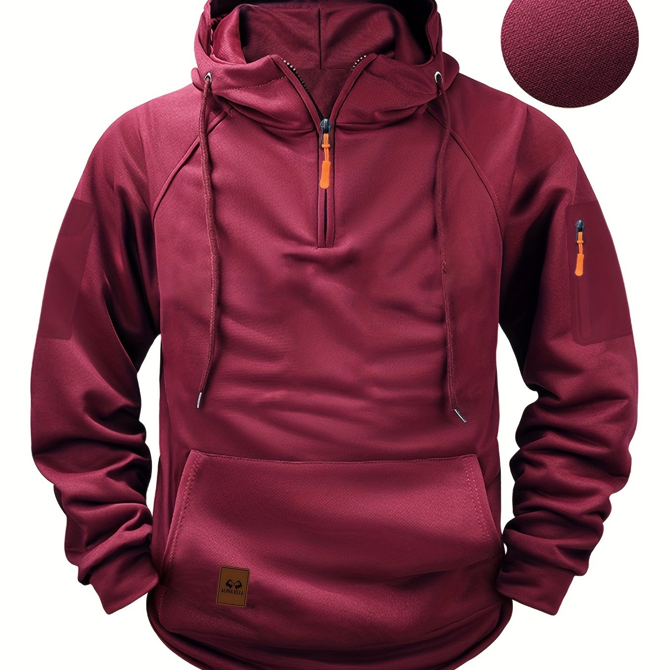 Erkaklar uchun uzun qo'lqonli kapuchonli Henley koftasi, ko'p cho'ntaklari bilan, kuz/qish uchun mukammal.