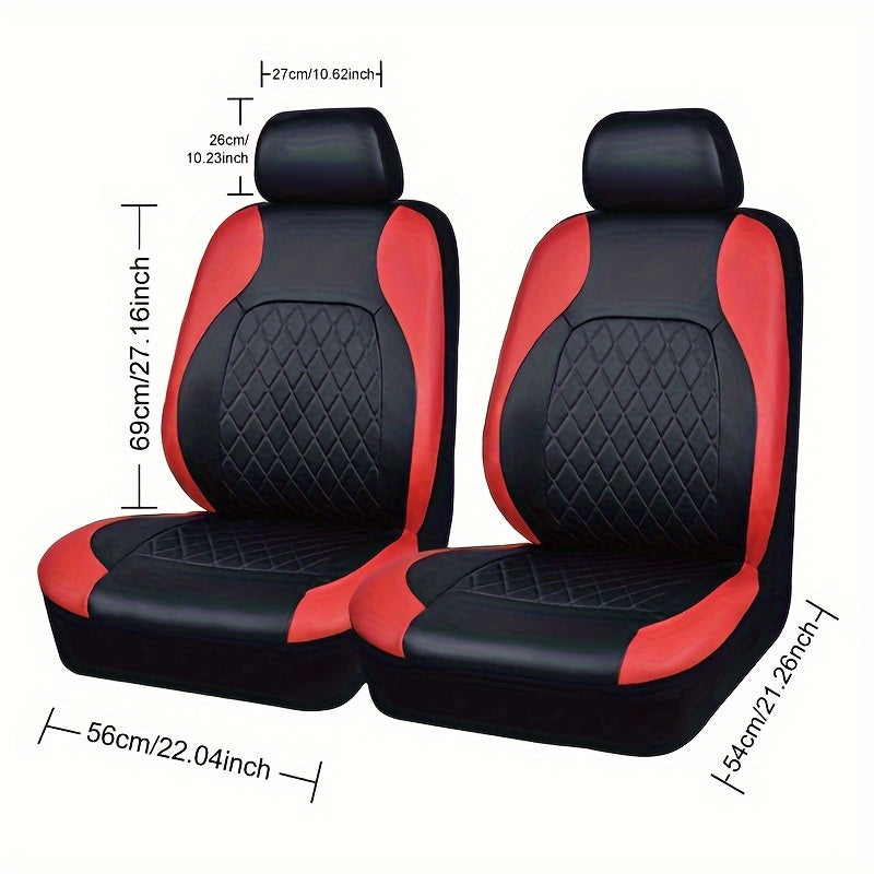 Front Car Seat Covers Quilted PVC Synthetic Leather Black Gray Red Blue Durable Padded