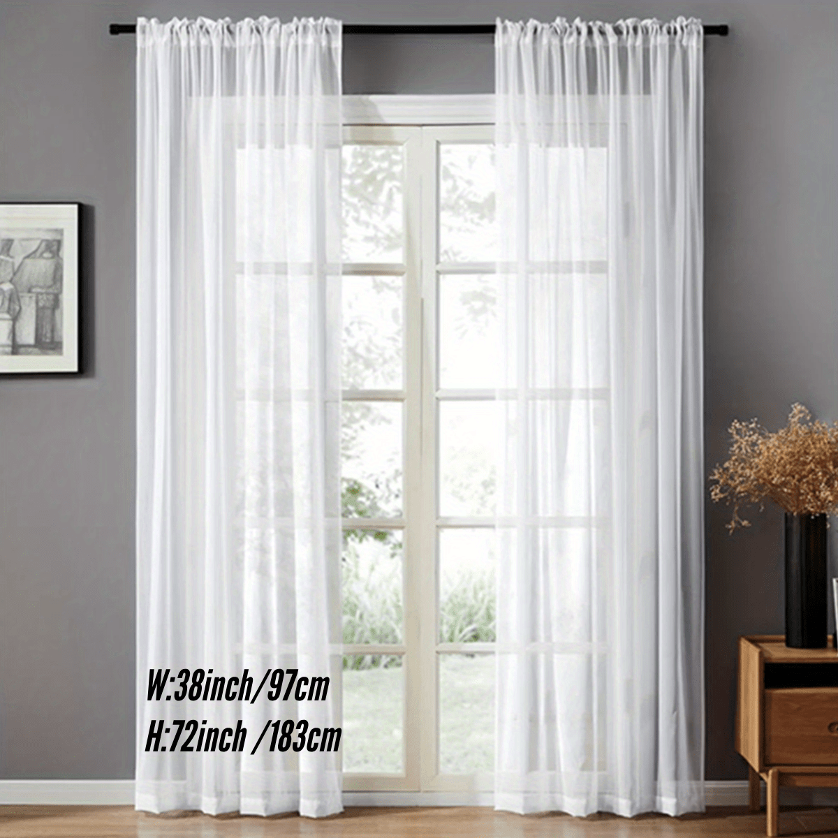Pair of Sheer Voile Curtains with Rod Pocket for Kitchen Bedroom Living Room