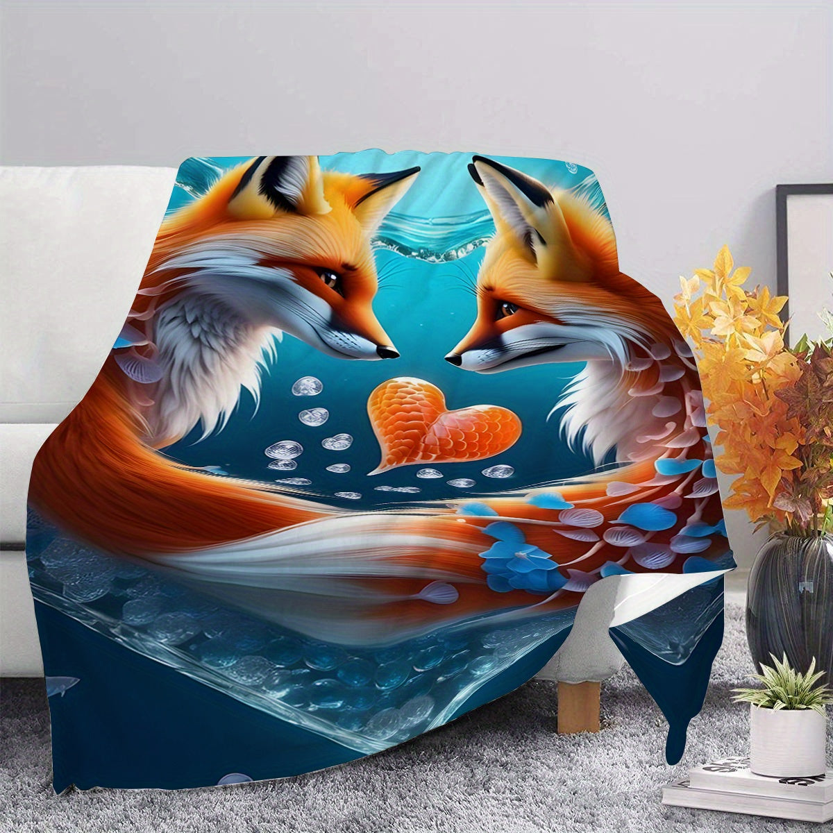 Fox Print Soft Throw Blanket for All Seasons Cozy Polyester Flannel Machine Washable