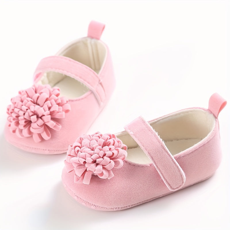 Baby Girl Shoes Mary Jane Floral Accents Non-Slip Breathable Fabric All-Season