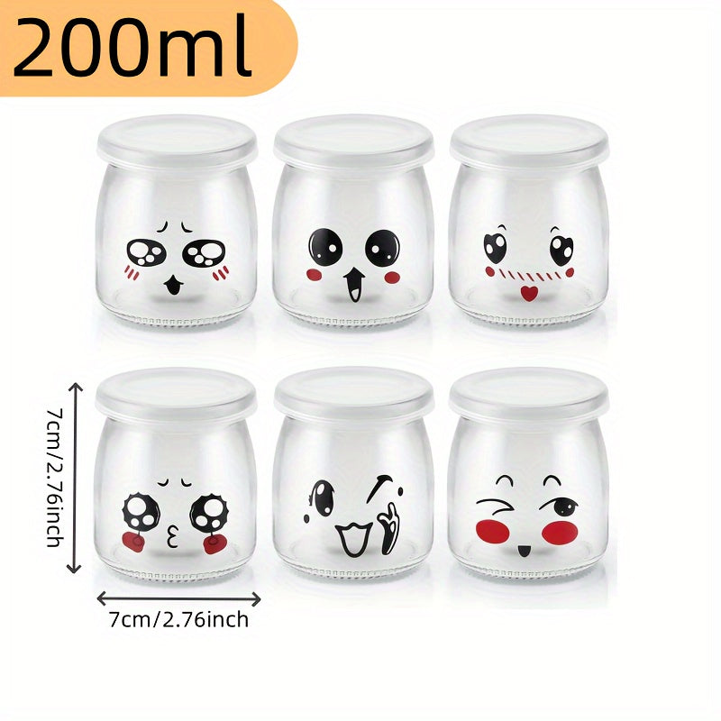 Set of 6 200ML Glass Yogurt Cups with Sealed Lids for Christmas Decorations