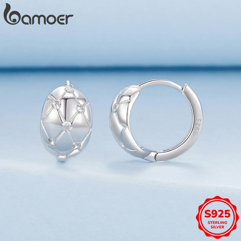 Women's Hoop Earrings Sterling Silver Cubic Zirconia Minimalist Rhombus Pattern Lightweight for Festivals and Celebrations