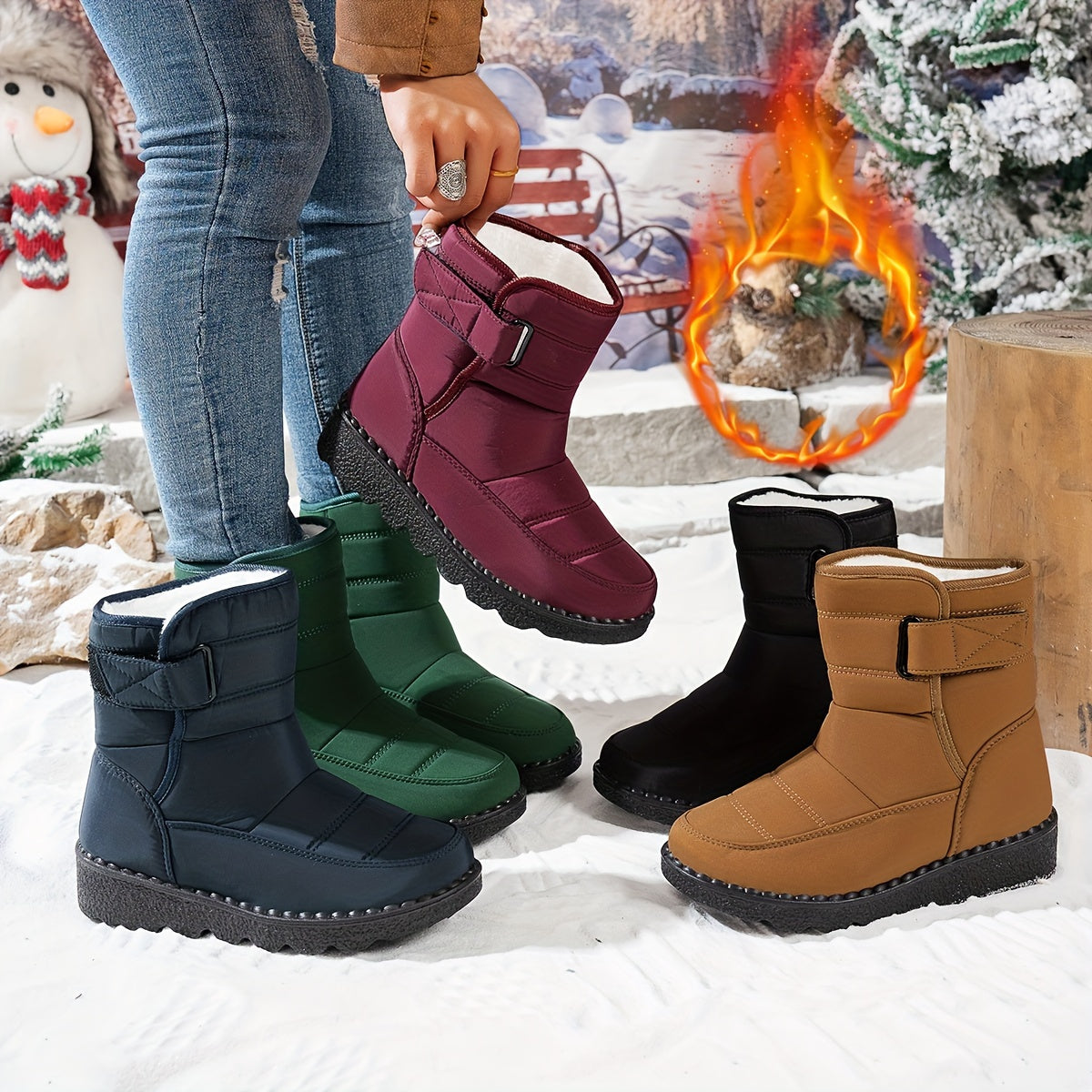 Женские зимние ботинки, противоскользящая платформа, с амортизацией, бордовые, черные, синие
