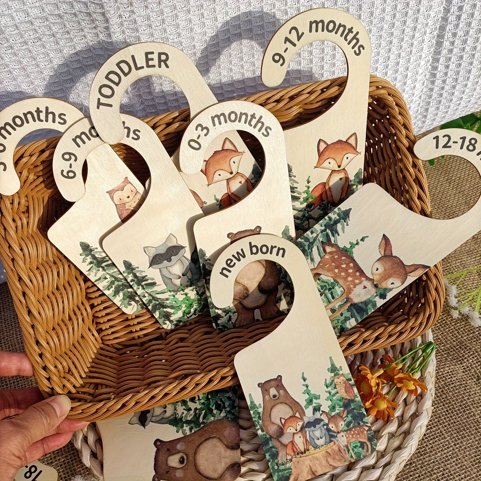 Set of 8 Wooden Wardrobe Dividers with Animal Designs for Nursery Organization