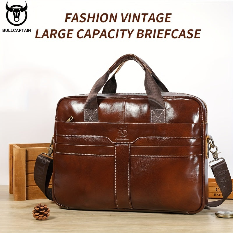 Men's Genuine Leather Briefcase in Deep Brown with Laptop and Device Compartments