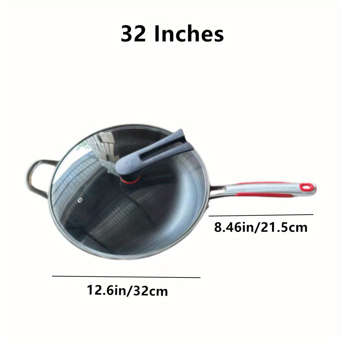 Stainless Steel Wok with Glass Lid Non-Stick Honeycomb Design Induction Gas Compatible