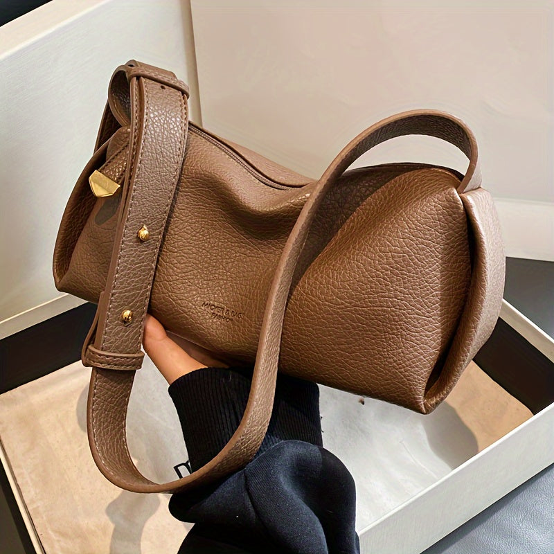 Women’s PU Leather Crossbody Bag with Zipper Closure in Black White Coffee