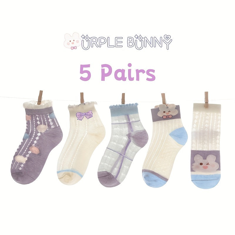 Girls Knitted Socks 5 Pairs Breathable Cotton Low Cut Socks for Outdoor Activities