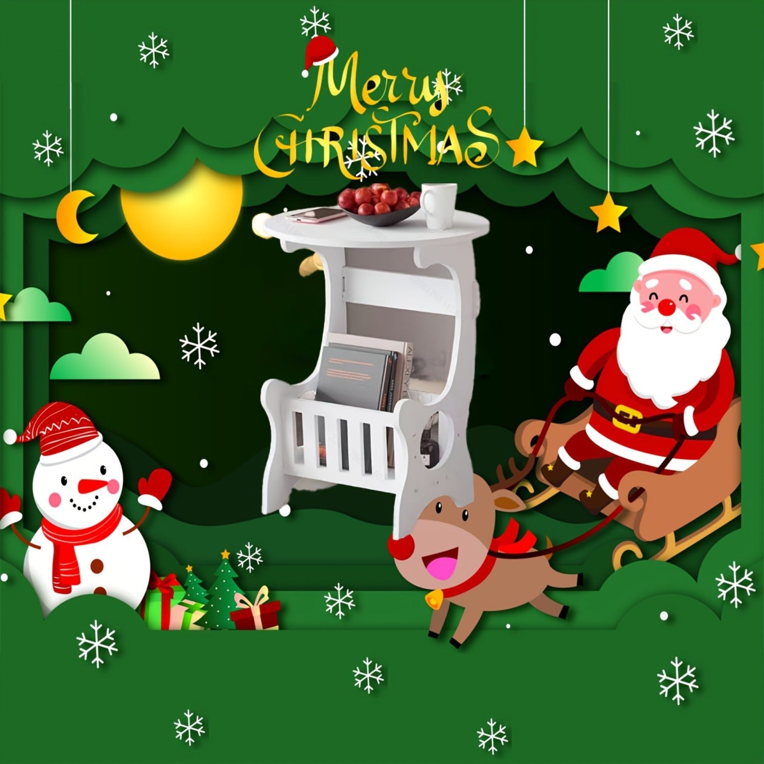 Mesa auxiliar moderna redonda con estante de almacenamiento, madera, mesita de noche compacta, portátil