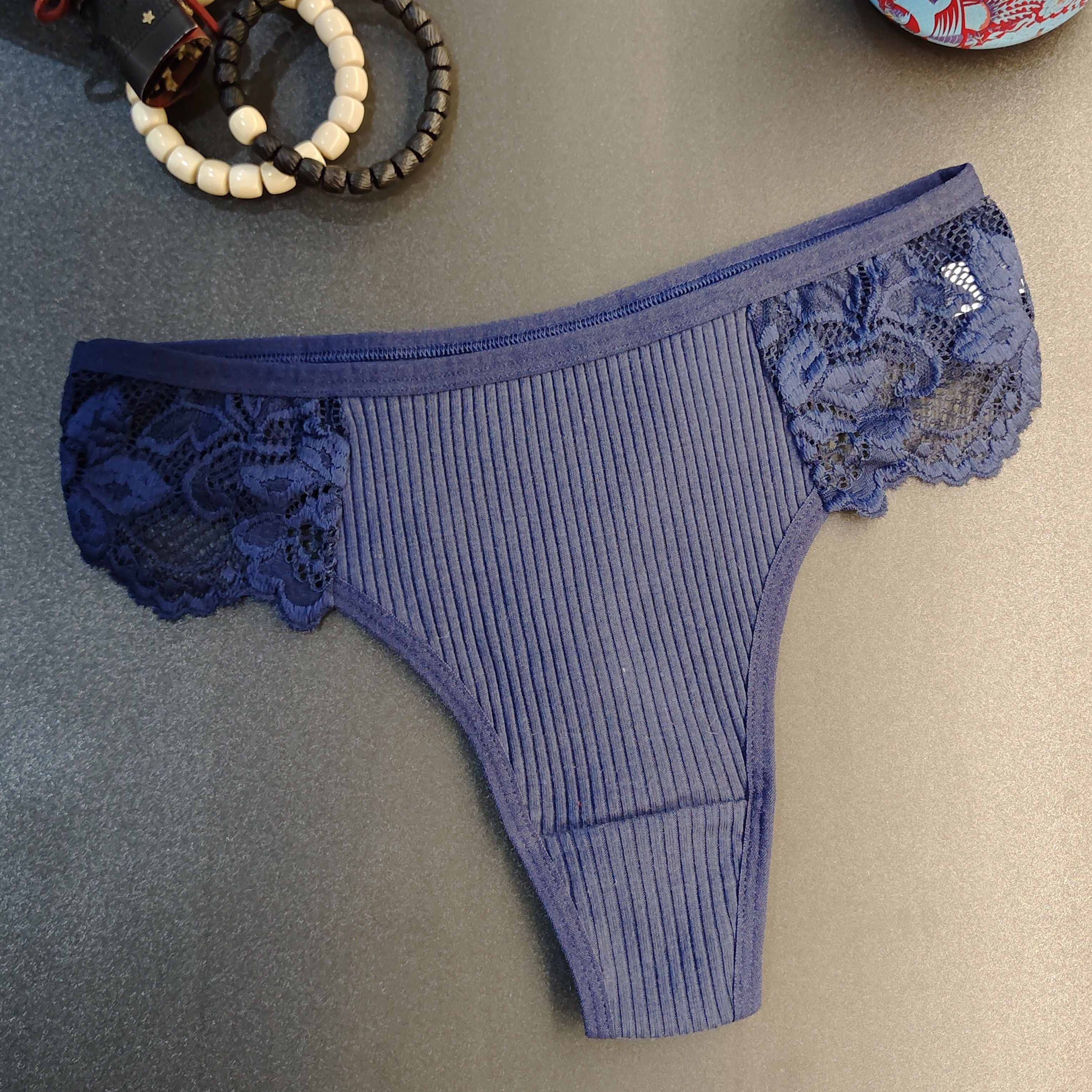Women's Lace Ribbed Low-Rise Thongs Sexy Lingerie