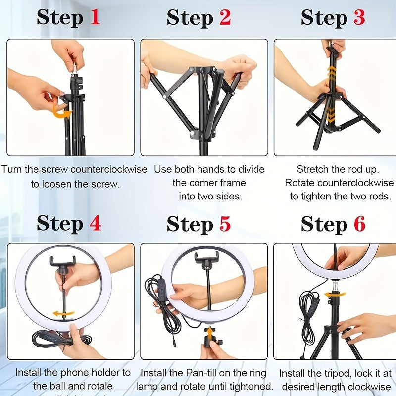 12-Inch LED Selfie Ring Light with Tripod Stand and Phone Holder USB Powered Adjustable Brightness