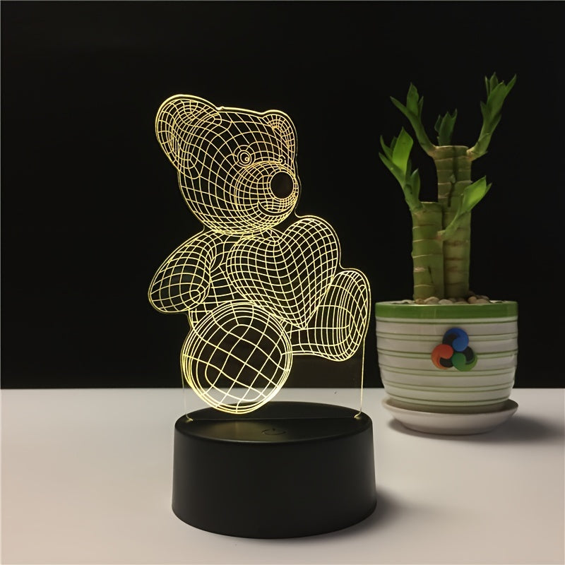 Yoqimli ayiq va yurak LED kechqurun chiroqi 3D akril stol lampasi yotoq xonasi dekoratsiyasi uchun