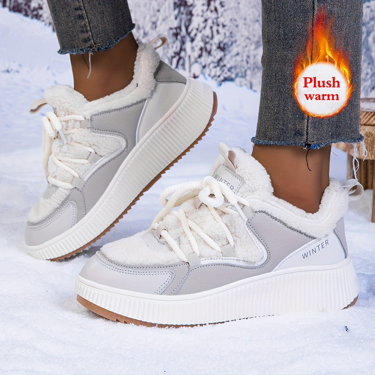Women's Winter Sports Shoes Fleece-Lined Thick-Soled Sneakers