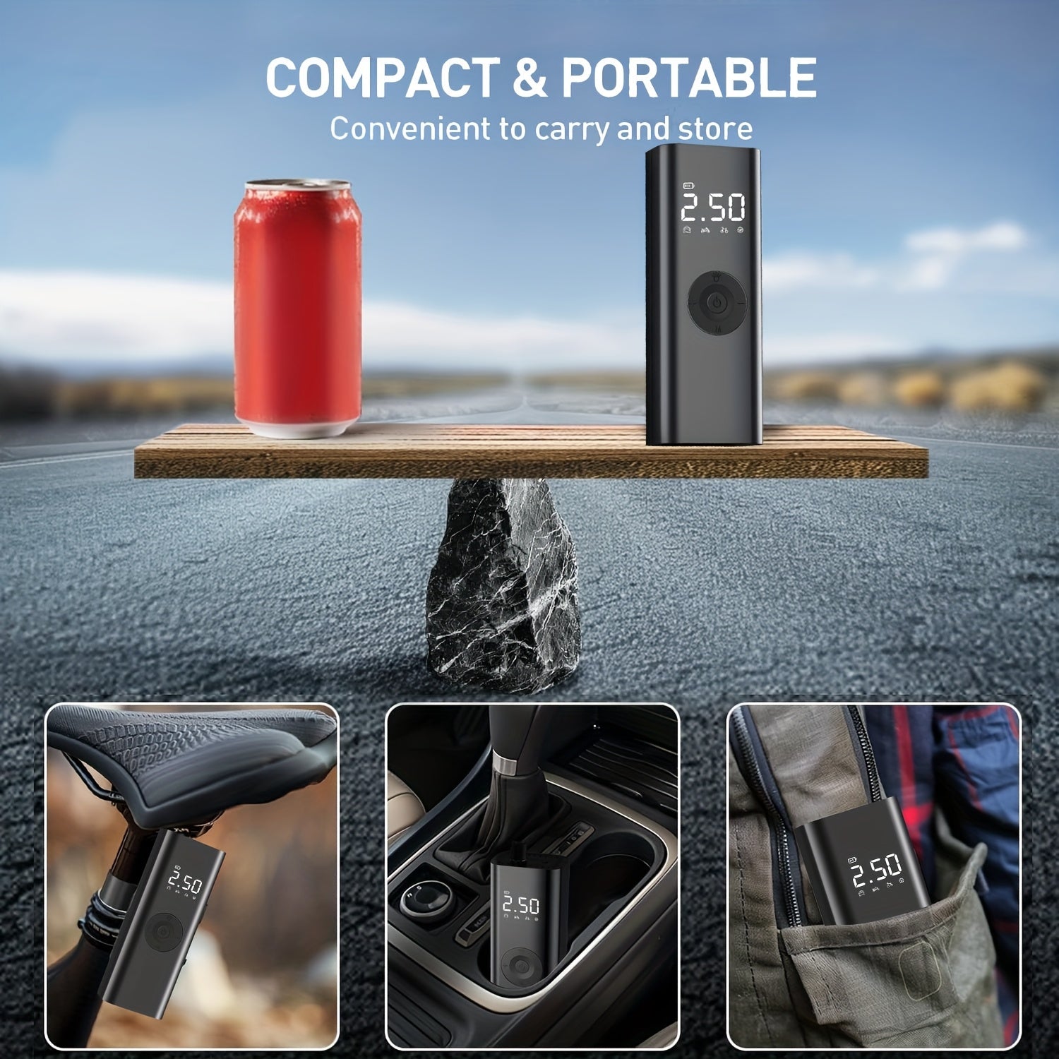 Portable Cordless Tire Inflator Air Compressor with Digital Pressure Gauge