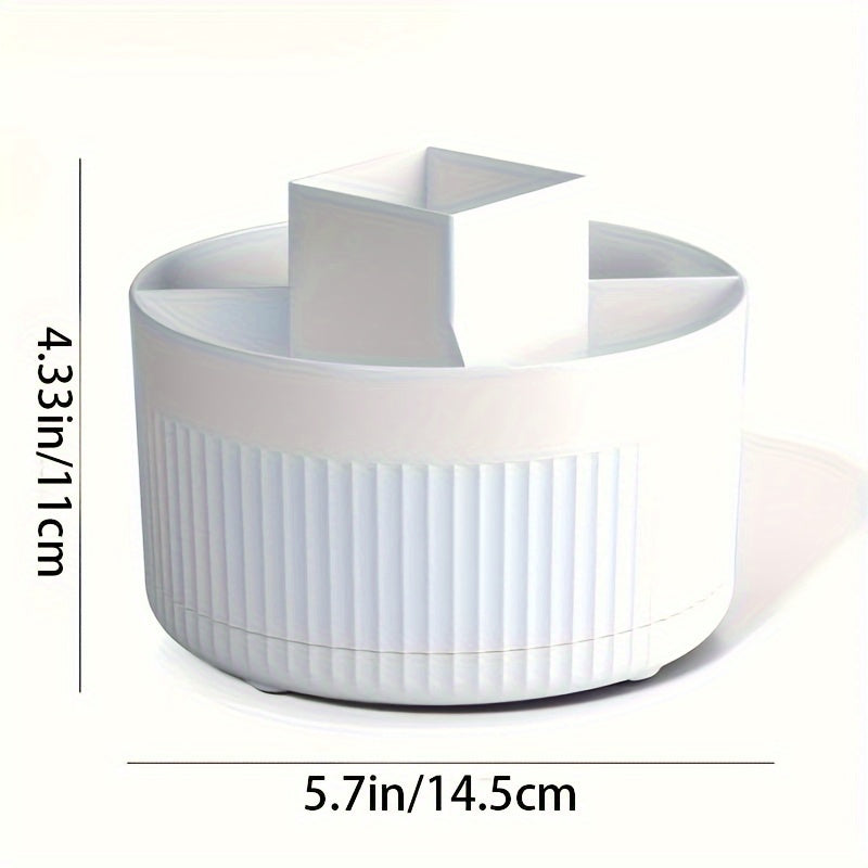 White Plastic Rotating Makeup Organizer with Textured Design for Brushes and Skincare