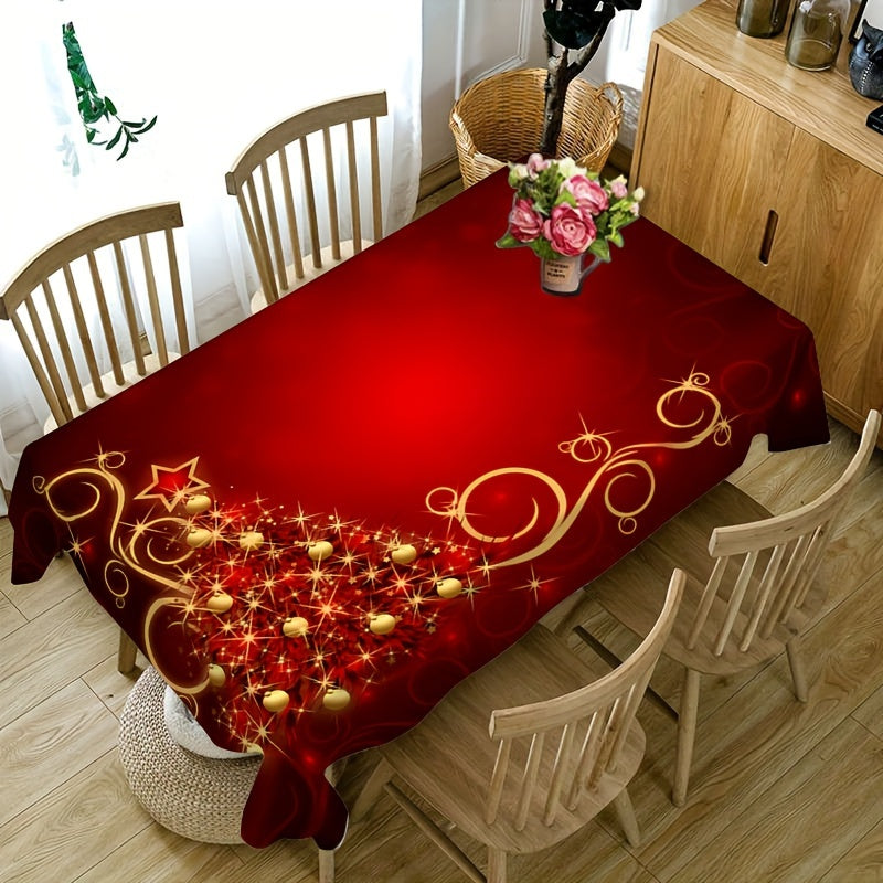Mantel rectangular de poliéster con temática navideña para uso en interiores y exteriores