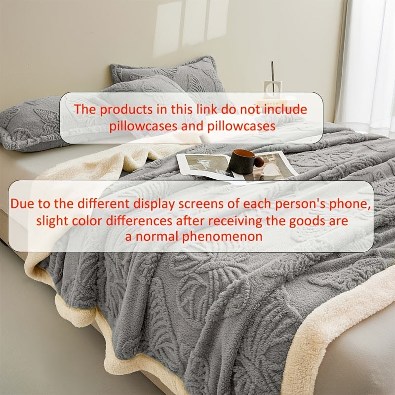 Gray Polyester Throw Blanket Double-Layered Warm Cozy for Year-Round Use