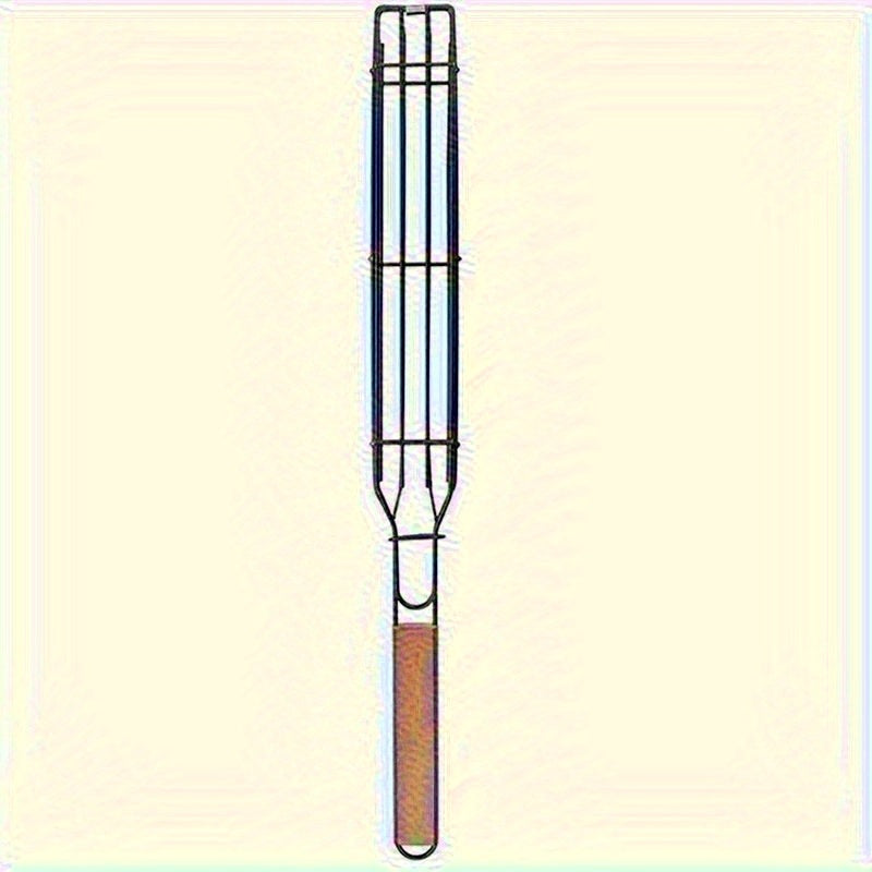 Heavy Duty Nonstick Steel BBQ Grill Basket with Flip Lid and Rosewood Handle 49cm