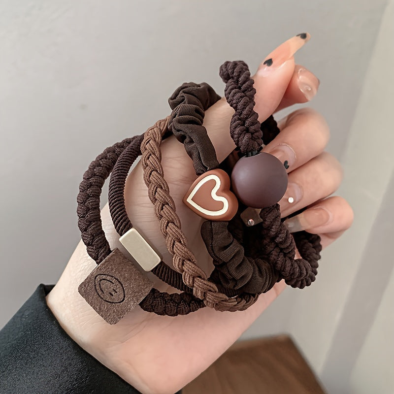 Casual Polyester Hair Ties Set with Heart and Smile Charms for Women