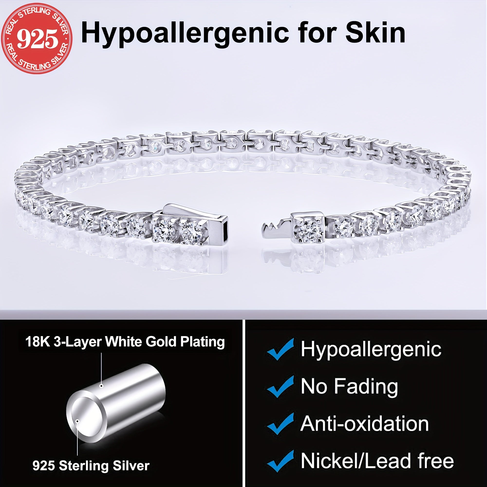 Pulsera de estilo vintage para tenis con plata de ley 925 y piedras de moissanite