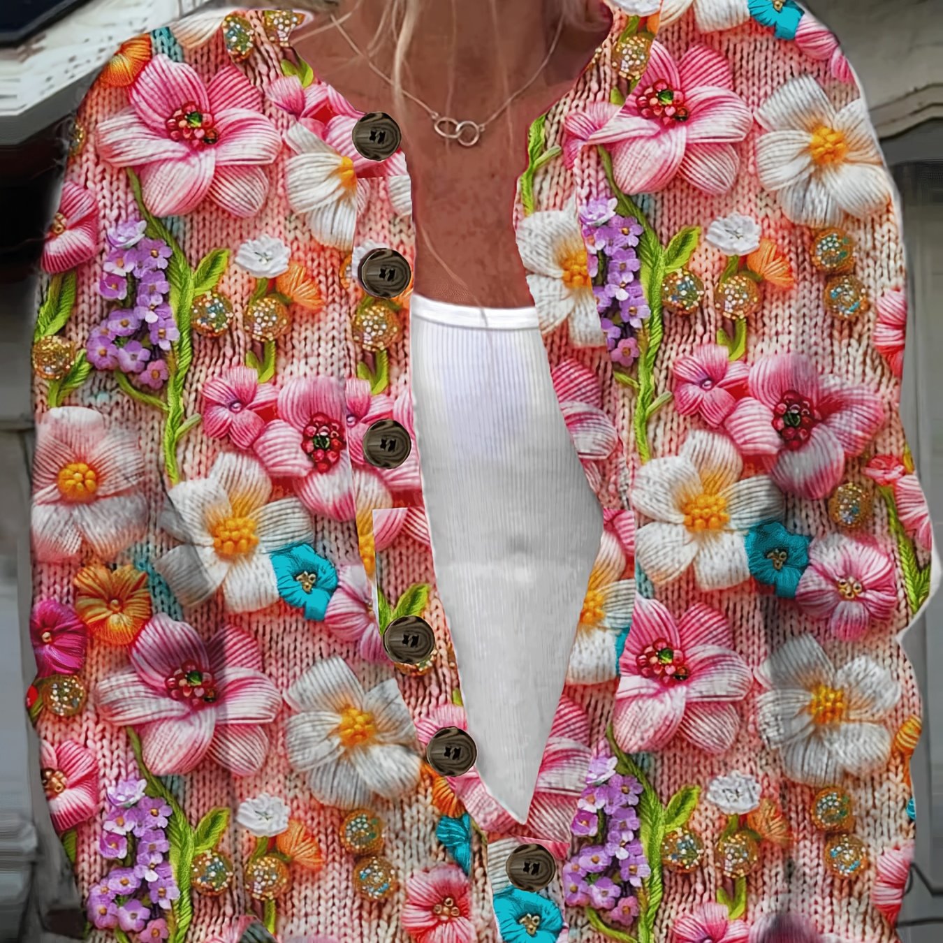 Cárdigan de manga larga con estampado floral para mujer talla grande, ropa exterior ligera para primavera y otoño