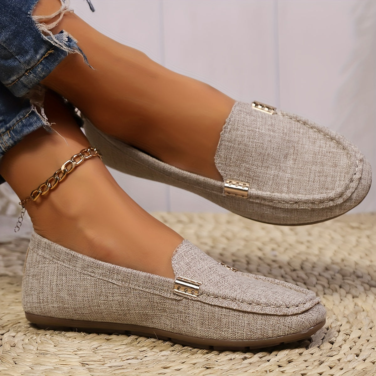 Women's Slip-On Flats Casual Striped Breathable Fabric Summer Shoes