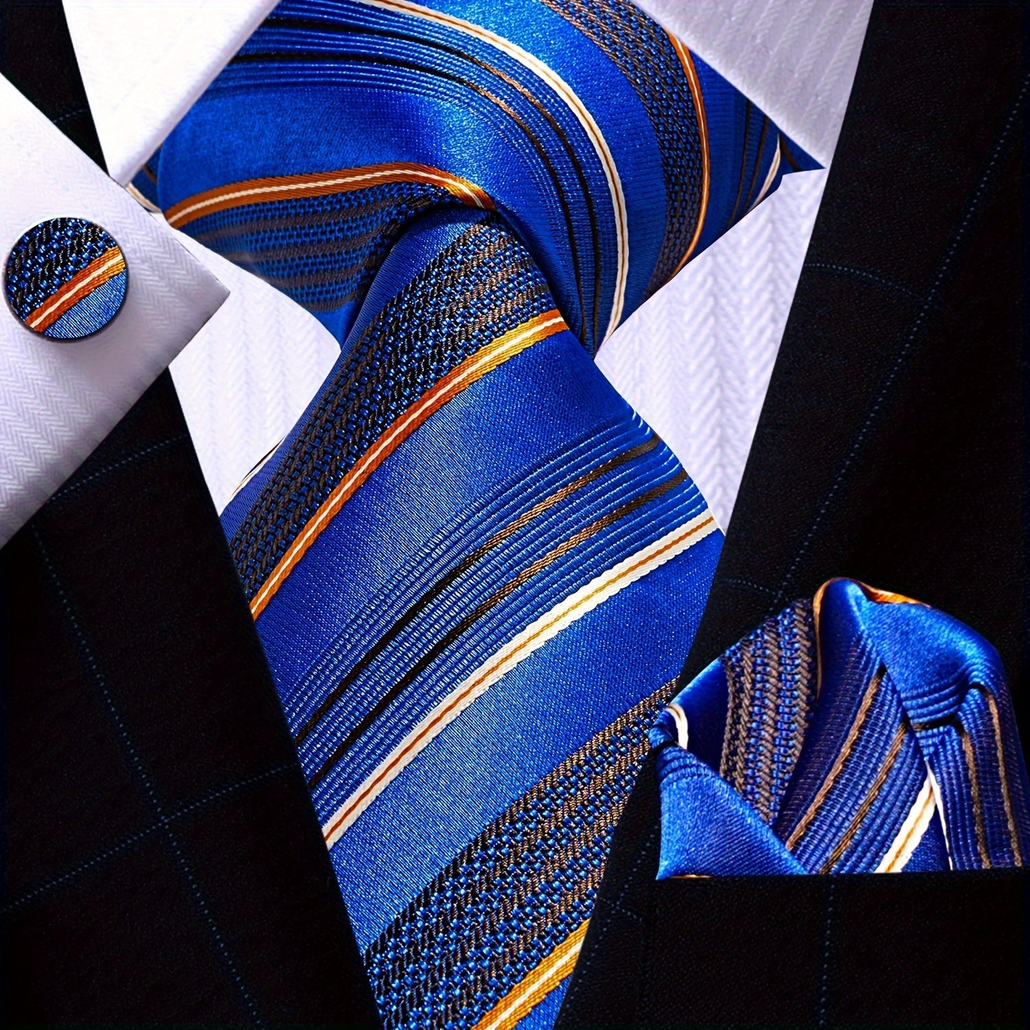 Men's Necktie Pocket Square Cufflinks Set for Wedding Business Party