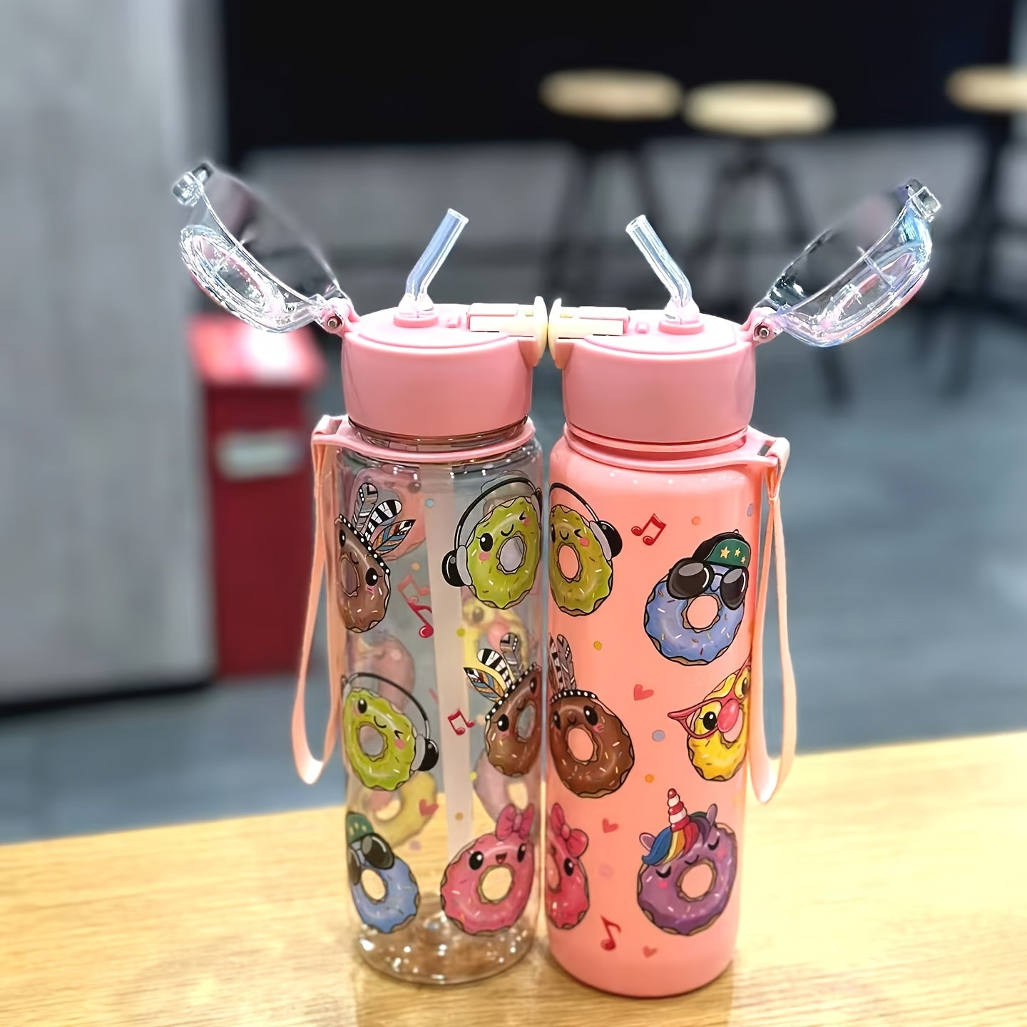 Cute Donut Design Water Bottle 700ml BPA-Free High-Temp Resistant Portable Leak-Proof Outdoor Use
