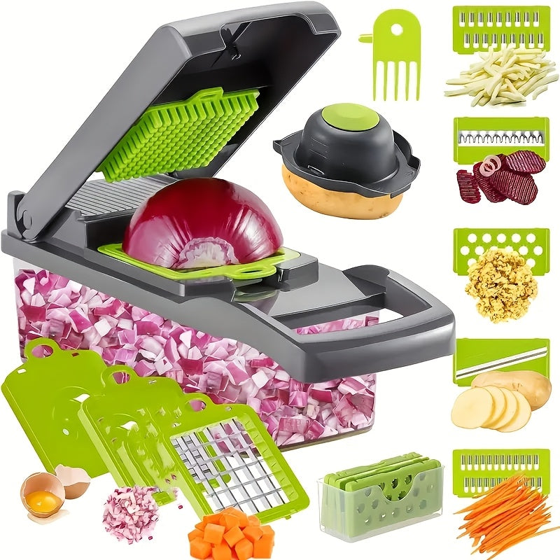 16-Piece Vegetable Slicer and Dicer Set with Interchangeable Blades and Container