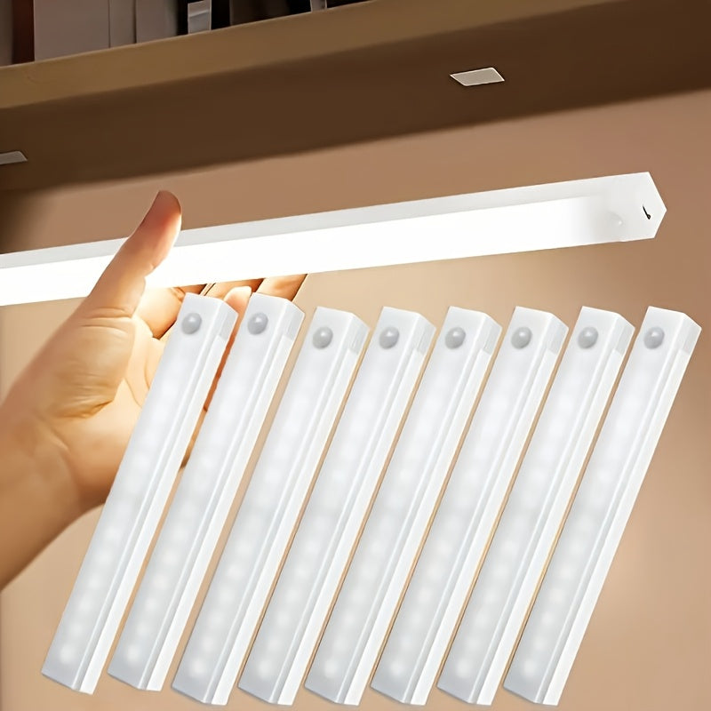 8pcs LED Motion Sensor Cabinet Lights USB Rechargeable Lithium Polymer Battery Indoor Wardrobe Kitchen Shelf Staircase Corridor
