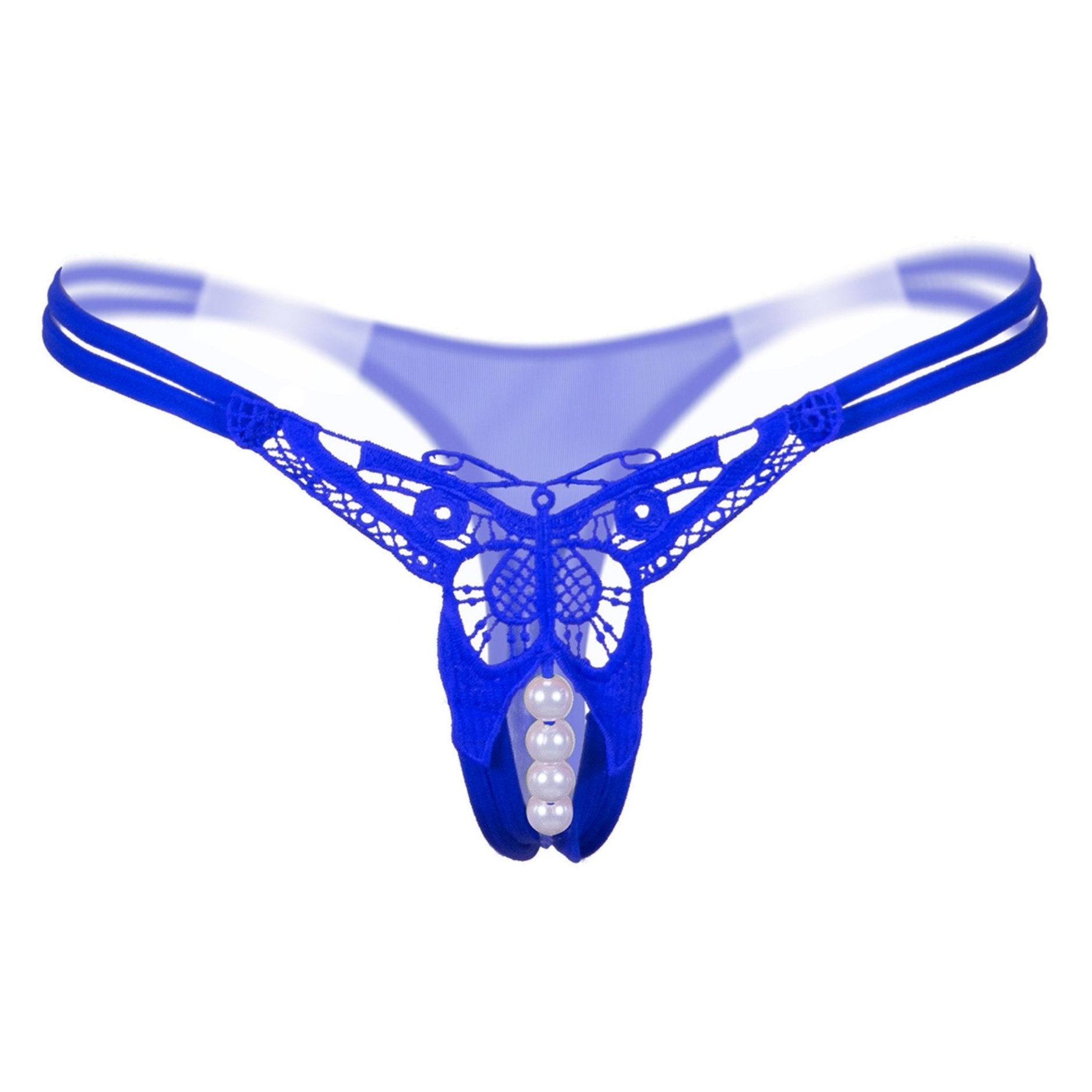 Women's Low-Rise Embroidered Sheer Thong with Pearl Accents