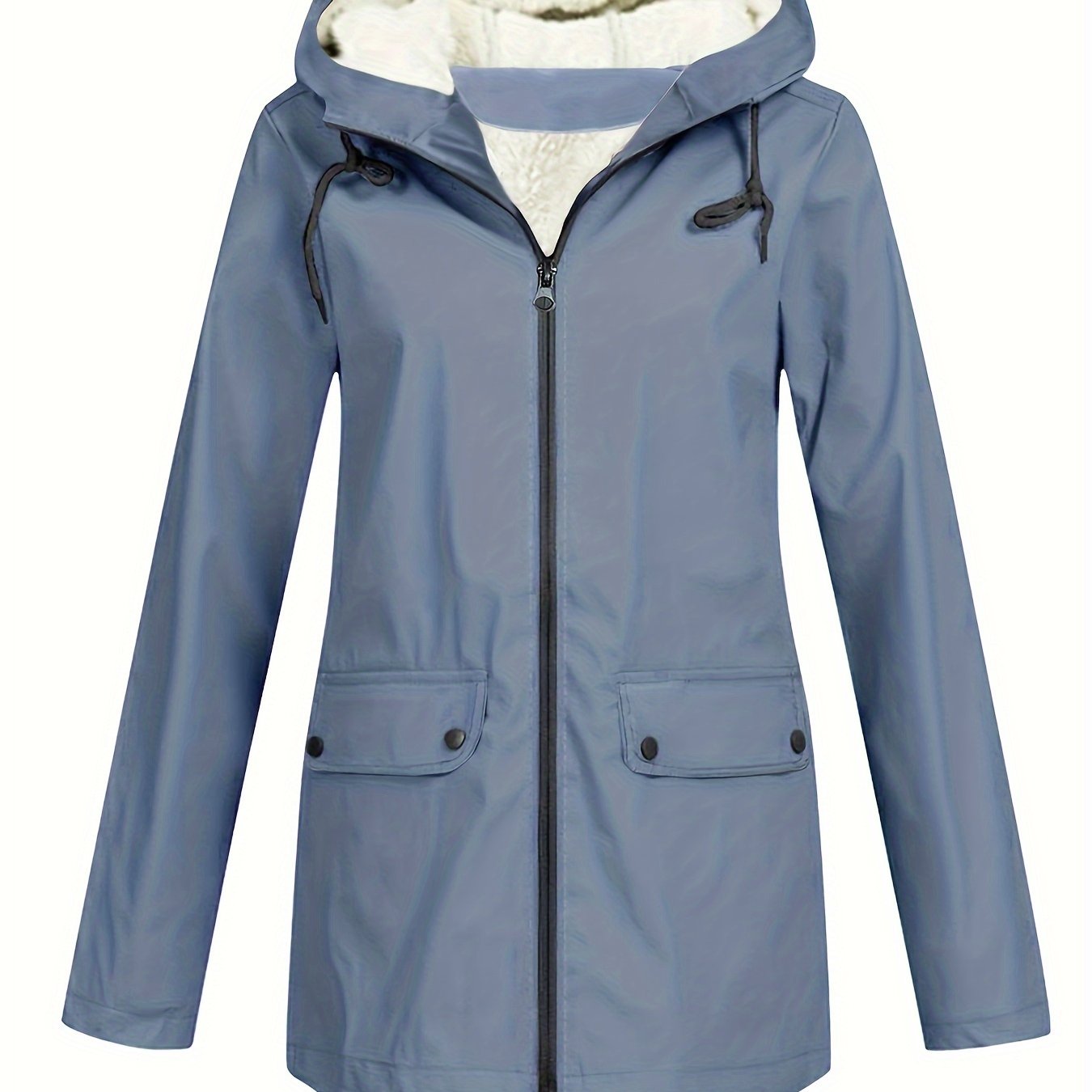 Women's Black Windbreaker Jacket with Fleece Lining Hood Pockets Casual Outdoor