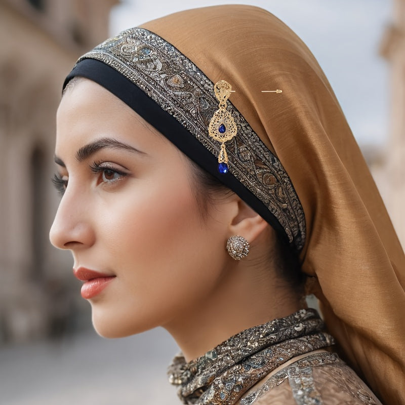 Zarif fransuz uslubidagi bo'sh qotishma hijob pin, porloq rhinestone'lar bilan bezatilgan - Vintage jozibasi, o'ziga xos notekis dizayn