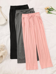 Women's Cozy Pajama Pants 3-Pack Polyester Elastane Black Gray Brown