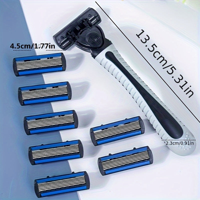 Men's Safety Razor Set with Stainless Steel Handle and Replaceable Blades for Beard and Mustache