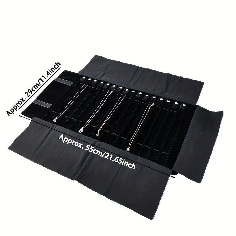 16-Bit Necklace Storage Roll with Anti-Tangling Layer and Elastic Band